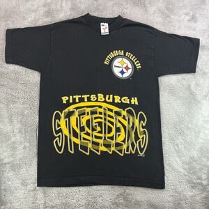 Vintage 1996 Pittsburgh Steelers NFL T Shirt Mens Large Black Single Stitch USA‎